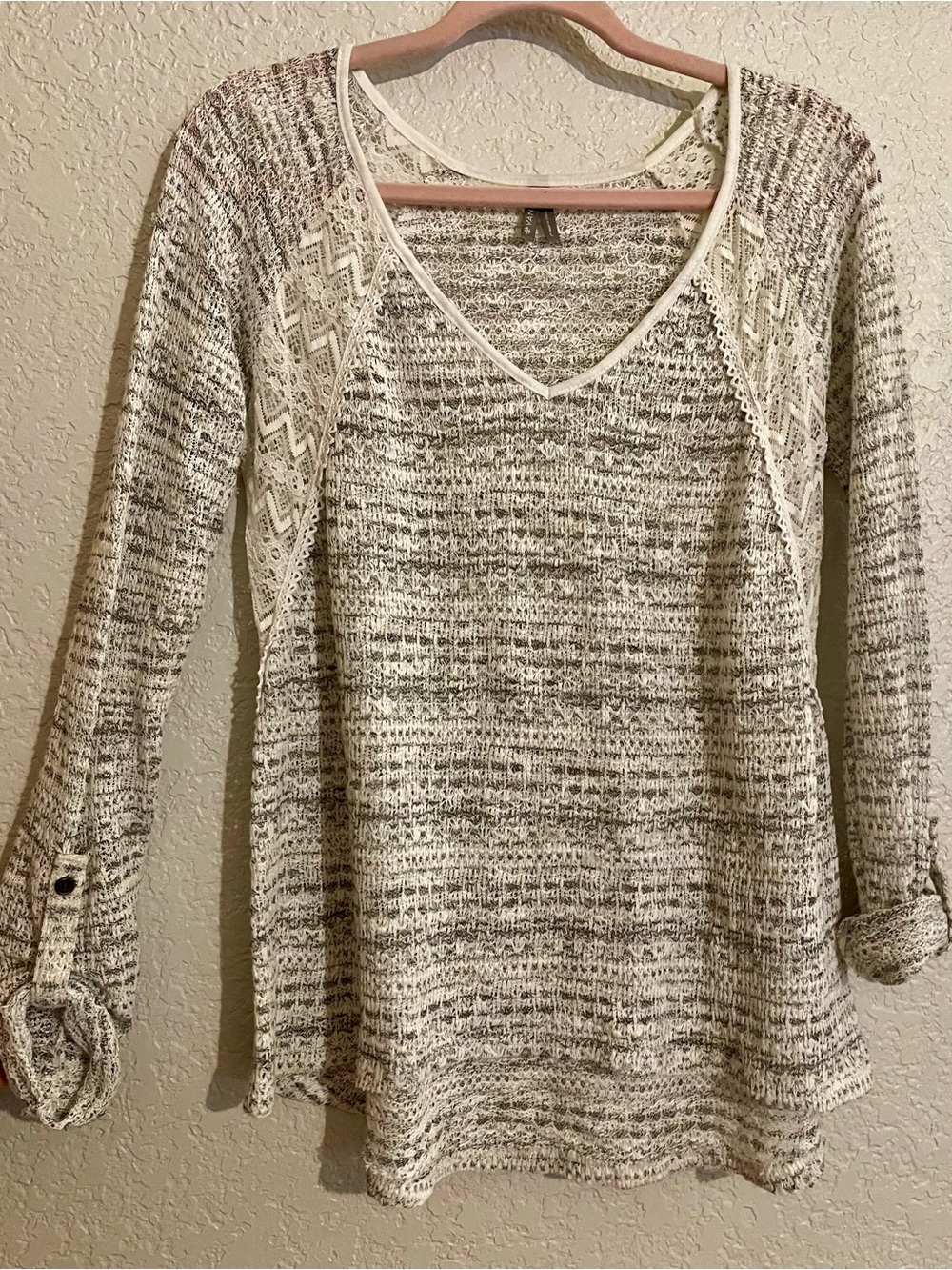 Vanity White and Gray V-Neck Sweater